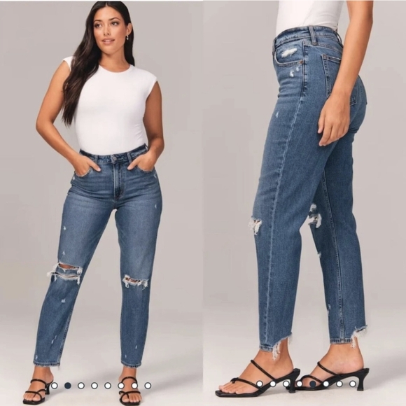 Abercrombie & fitch curve love mom high rise denim jeans distressed size 26 - Picture 2 of 7